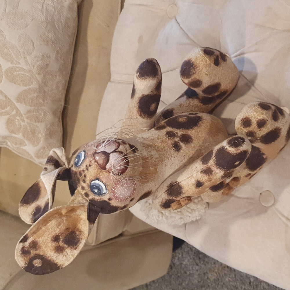 BUNNY RABBIT Stuffed Animal Movable Arms Legs 1988 17inches long Hand Painted by